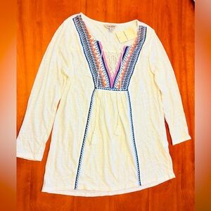 Lucky Brand White Boho Multi-Color Embroidered Peasant Top Size Small New